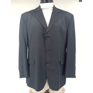 J. FERRAR Black Single Breast 3‎ Button Closure Polyester Men's Blazer Size 44R